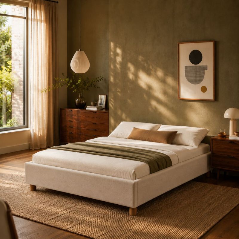 Lit coffre KORALL 160x200 tissu beige lin sommier inclus