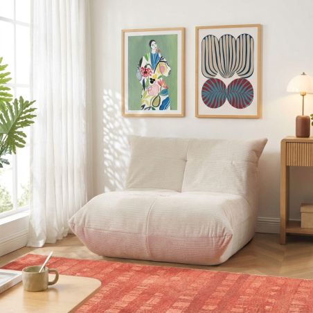 Fauteuil compressé KAIDO 1 place en mousse et tissu beige