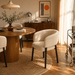 Fauteuil de table ABELIA velours beige et pieds métal noir