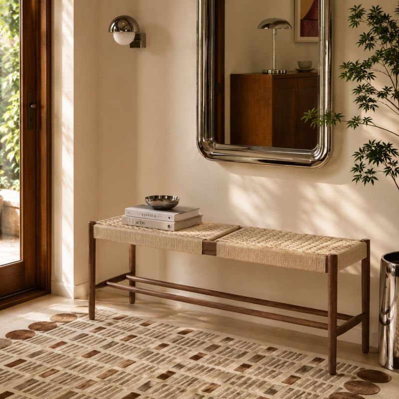 Banc MOTTO chêne massif couleur noyer et corde
