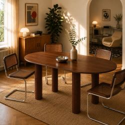 Table à manger PENELOPE placage chêne couleur noyer 180cm