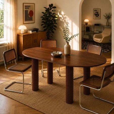 Table à manger PENELOPE placage chêne couleur noyer 180cm