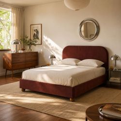 Lit coffre PILKA 160x200 tissu chenille bordeaux sommier inclus