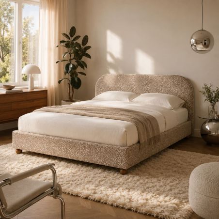 Lit coffre PILKA 160x200 tissu jacquard léopard beige sommier inclus