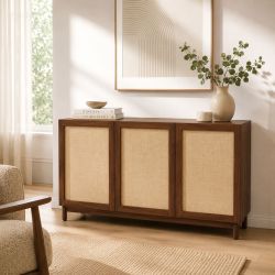 Buffet HARIA effet noyer et rotin 3 portes 140cm
