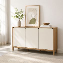 Buffet KILDA effet chêne 3 portes blanches 140cm