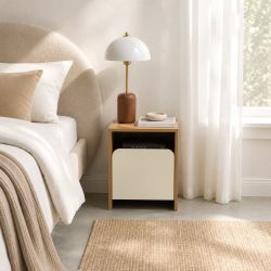 Table de chevet KILDA effet chêne et porte blanche