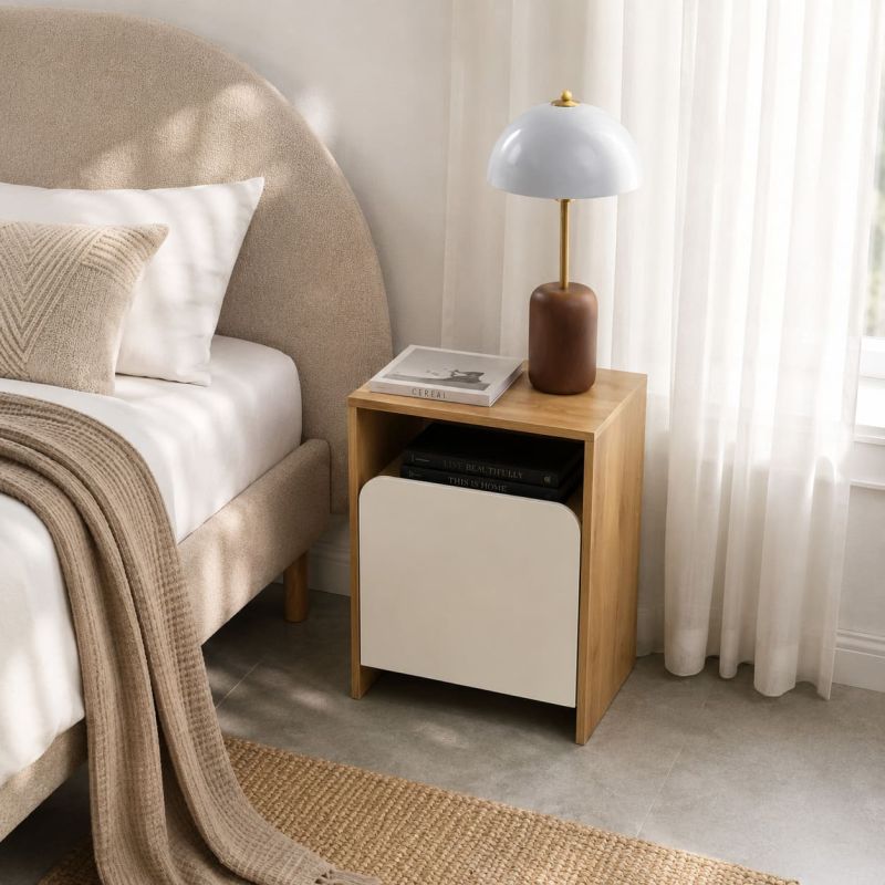 Table de chevet KILDA effet chêne et porte blanche