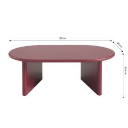 Table basse ovale KARIA effet laqué bordeaux