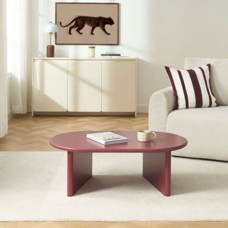 Table basse ovale KARIA effet laqué bordeaux