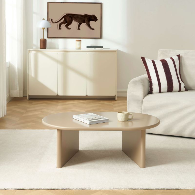Table basse ovale KARIA effet laqué caramel