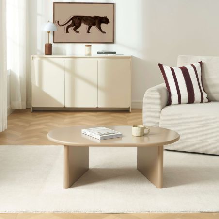 Table basse ovale KARIA effet laqué caramel