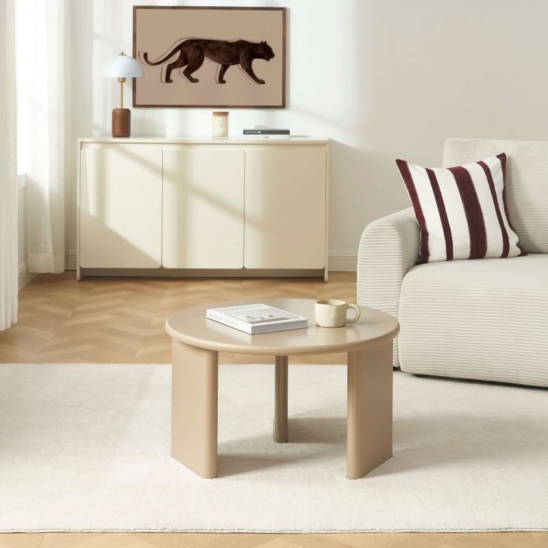 Table basse ronde KARIA effet laqué caramel