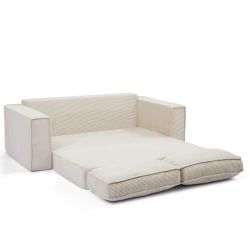 Canapé droit compressé et convertible EREBUS déplimousse 3 places velours côtelé beige