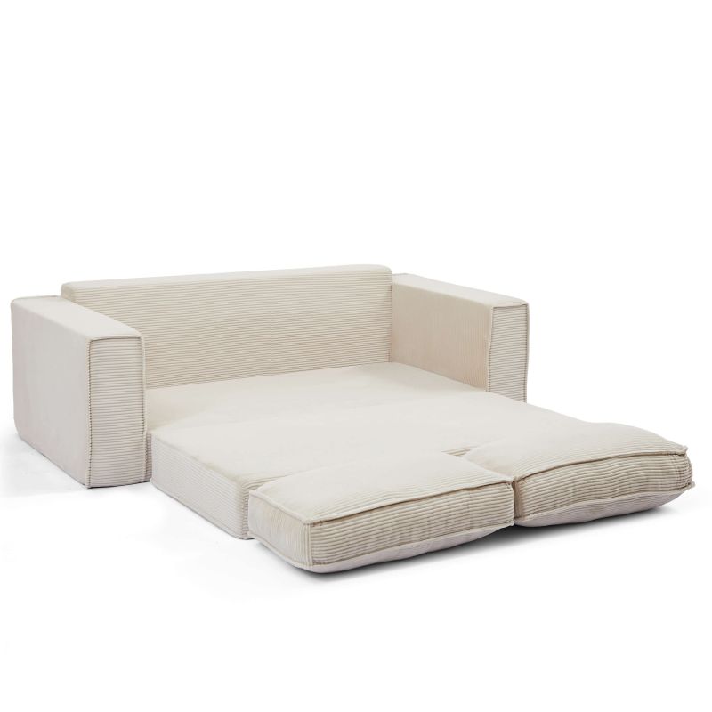 Canapé droit compressé et convertible EREBUS déplimousse 3 places velours côtelé beige