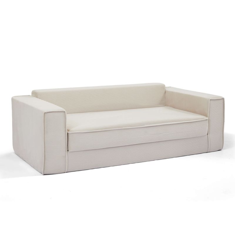 Canapé droit compressé et convertible EREBUS déplimousse 3 places velours côtelé beige