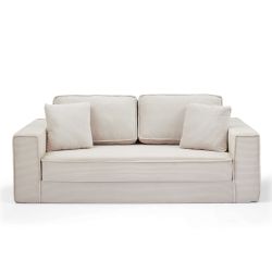 Canapé droit compressé et convertible EREBUS déplimousse 3 places velours côtelé beige