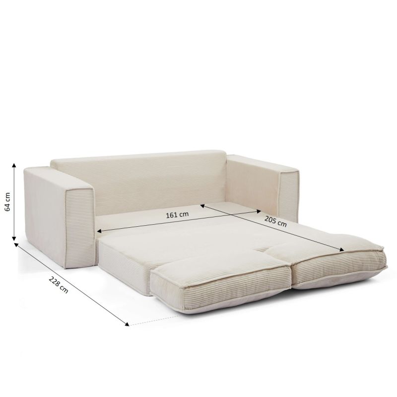 Canapé droit compressé et convertible EREBUS déplimousse 3 places velours côtelé beige