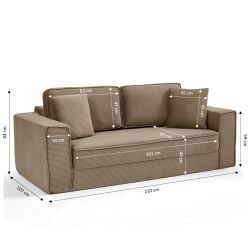 Canapé droit compressé et convertible EREBUS déplimousse 3 places velours côtelé taupe