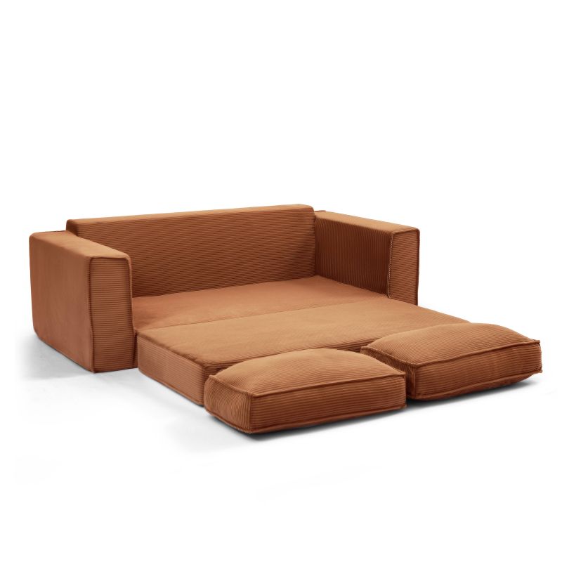 Canapé droit compressé et convertible EREBUS déplimousse 3 places velours côtelé terracotta