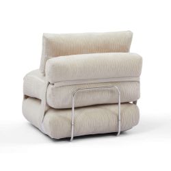Fauteuil convertible compressé NYX en mousse 1 place velours côtelé beige