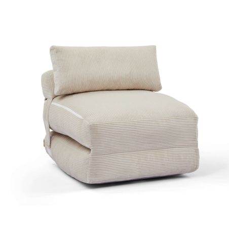 Fauteuil convertible compressé NYX en mousse 1 place velours côtelé beige
