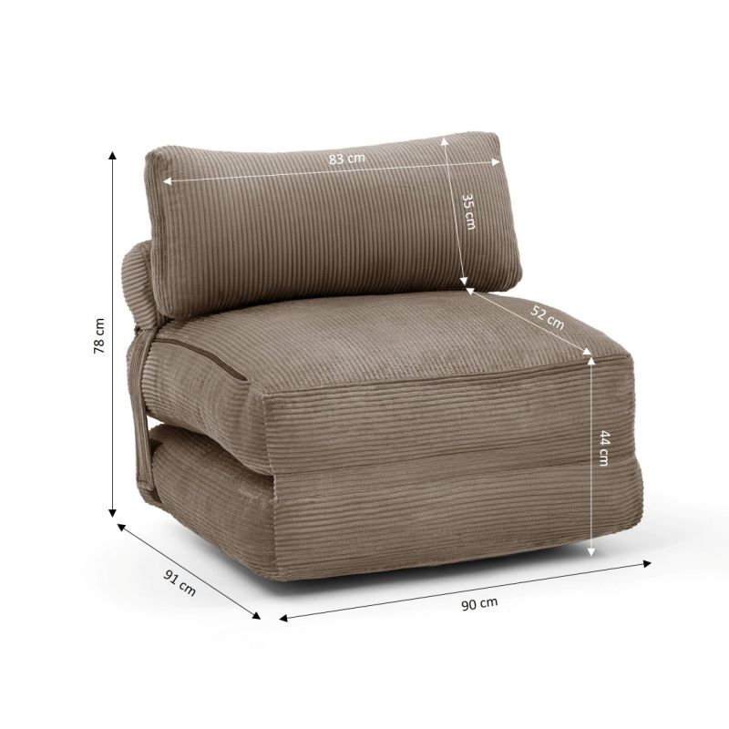 Fauteuil convertible compressé NYX en mousse 1 place velours côtelé gris