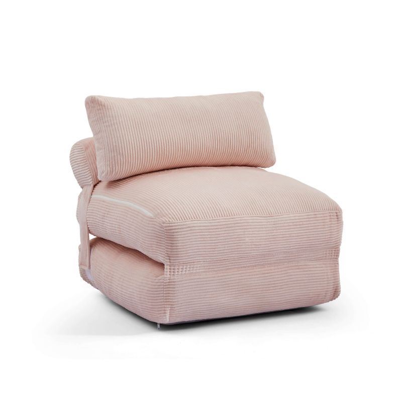 Fauteuil convertible compressé NYX en mousse 1 place velours côtelé rose