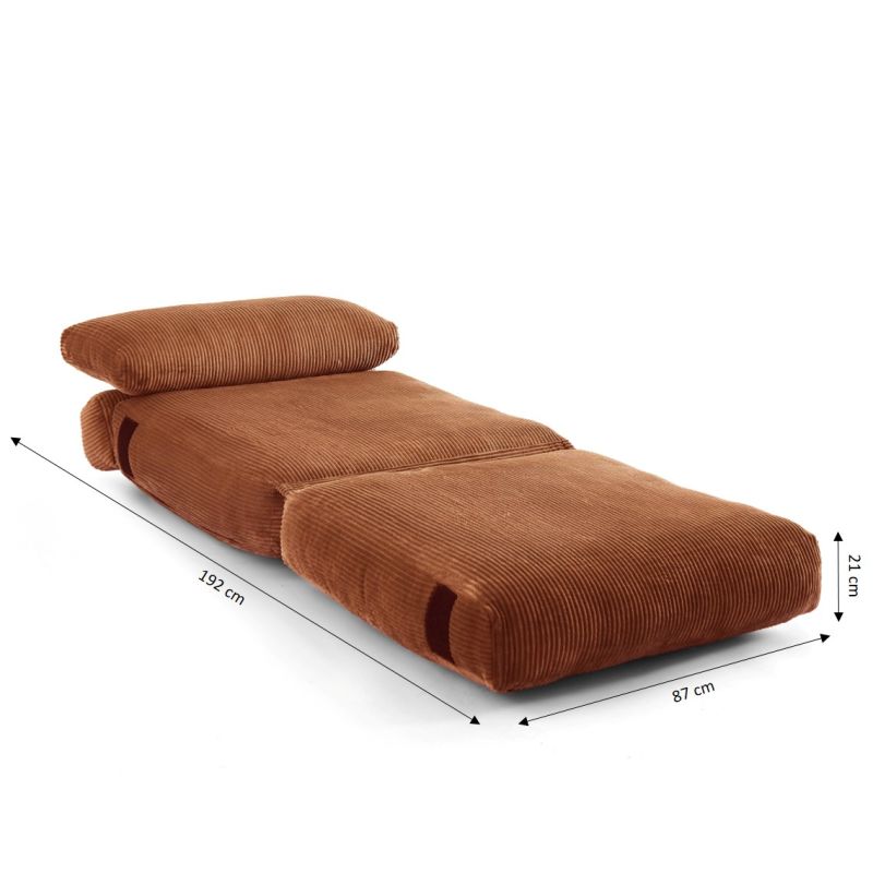 Fauteuil convertible compressé NYX en mousse 1 place velours côtelé terracotta