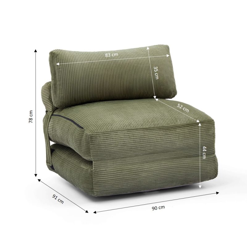 Fauteuil convertible compressé NYX en mousse 1 place velours côtelé vert
