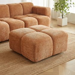 Canapé d'angle modulable ALENO 4 places tissu velours texturé terracotta
