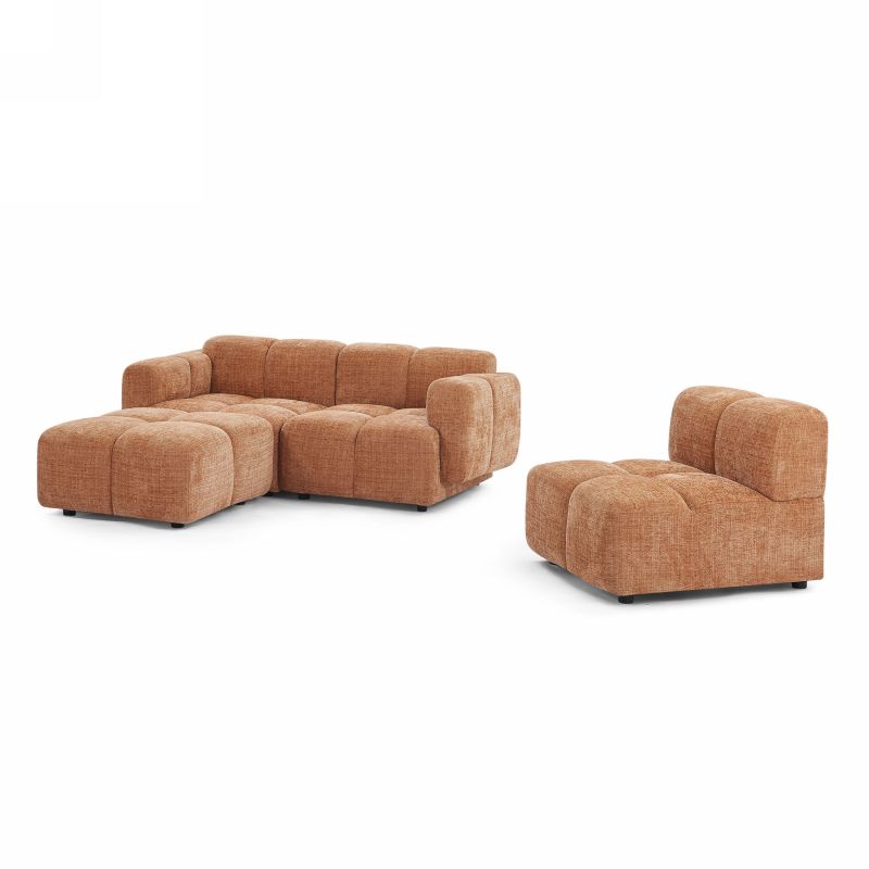 Canapé d'angle modulable ALENO 4 places tissu velours texturé terracotta