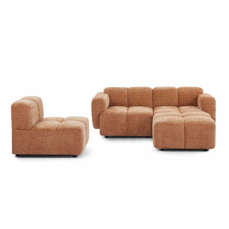 Canapé d'angle modulable ALENO 4 places tissu velours texturé terracotta