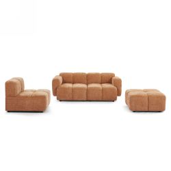 Canapé d'angle modulable ALENO 4 places tissu velours texturé terracotta