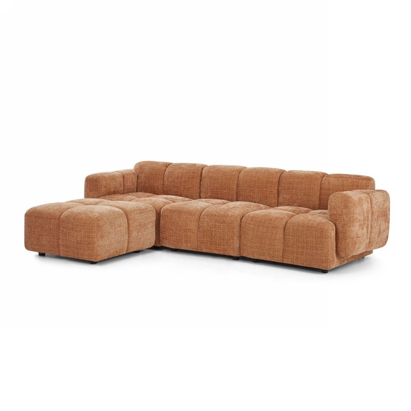 Canapé d'angle modulable ALENO 4 places tissu velours texturé terracotta