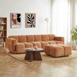Canapé d'angle modulable ALENO 4 places tissu velours texturé terracotta