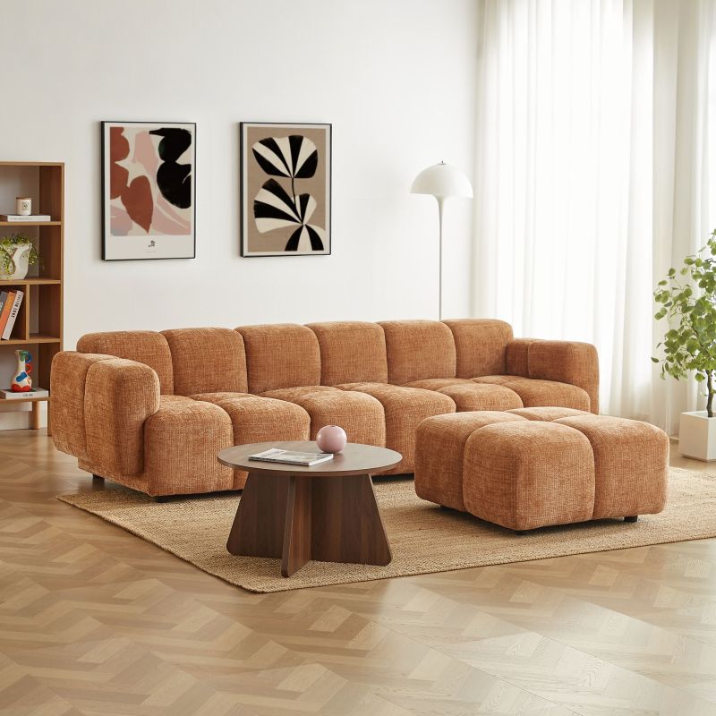 Canapé d'angle modulable ALENO 4 places tissu velours texturé terracotta
