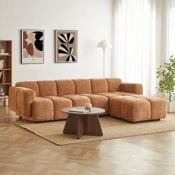 Canapé d'angle modulable ALENO 4 places tissu velours texturé terracotta
