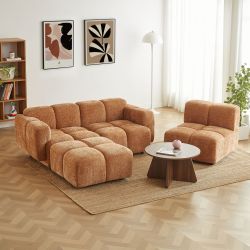 Canapé d'angle modulable ALENO 4 places tissu velours texturé terracotta