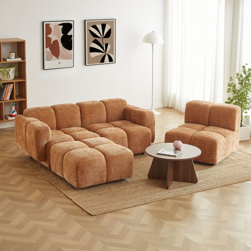 Canapé d'angle modulable ALENO 4 places tissu velours texturé terracotta