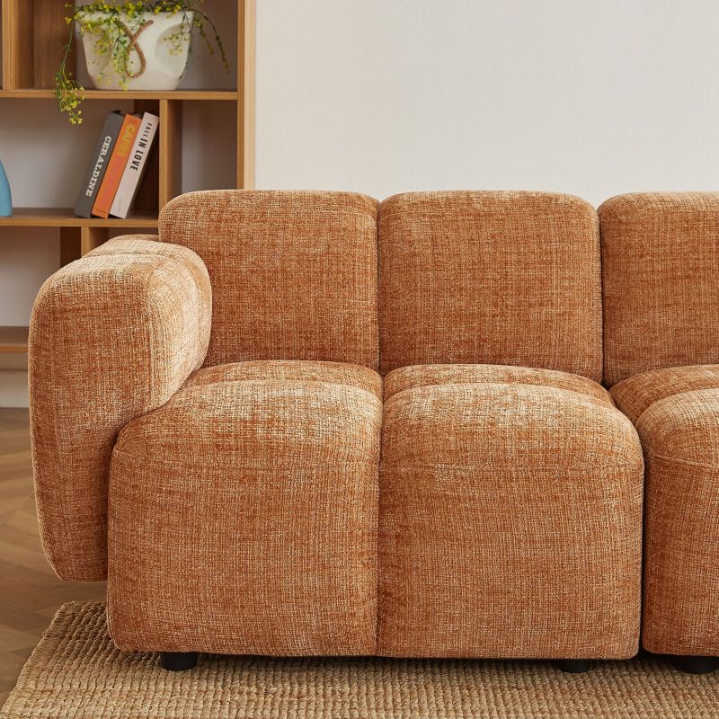 Canapé d'angle modulable ALENO 4 places tissu velours texturé terracotta