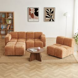 Canapé d'angle modulable ALENO 4 places tissu velours texturé terracotta