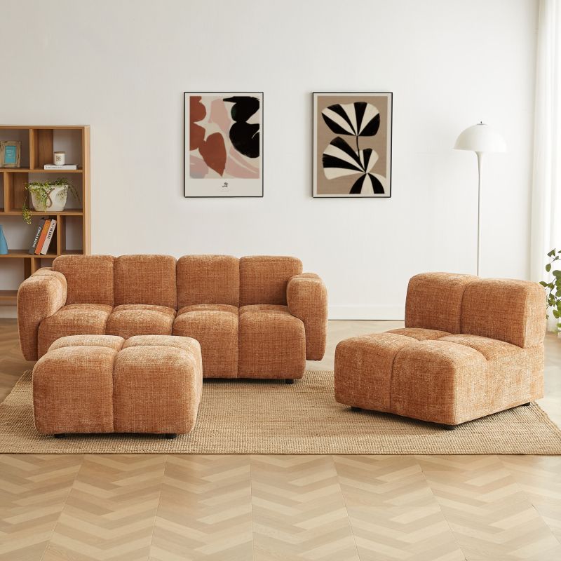 Canapé d'angle modulable ALENO 4 places tissu velours texturé terracotta