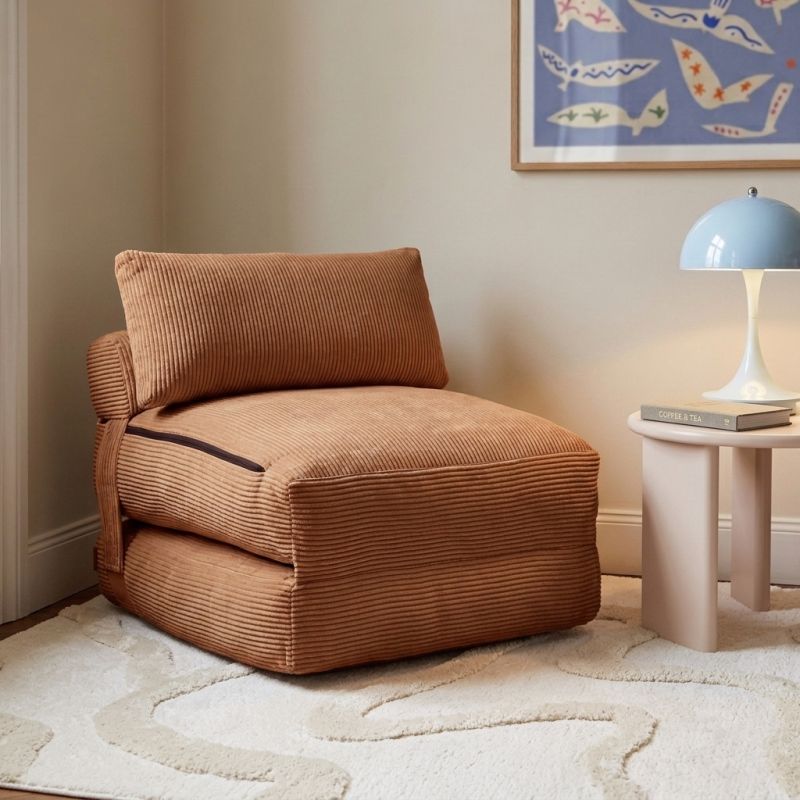 Fauteuil convertible compressé NYX en mousse 1 place velours côtelé terracotta