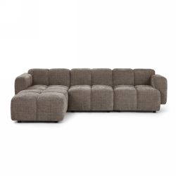 Canapé d'angle modulable ALENO 4 places tissu velours texturé marron
