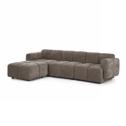Canapé d'angle modulable ALENO 4 places tissu velours texturé marron
