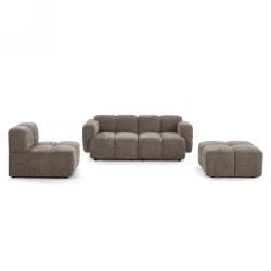 Canapé d'angle modulable ALENO 4 places tissu velours texturé marron