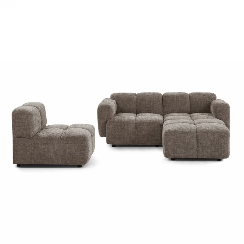Canapé d'angle modulable ALENO 4 places tissu velours texturé marron