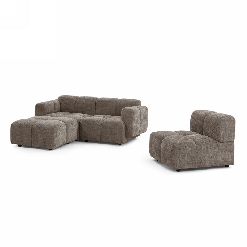 Canapé d'angle modulable ALENO 4 places tissu velours texturé marron