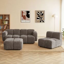 Canapé d'angle modulable ALENO 4 places tissu velours texturé marron